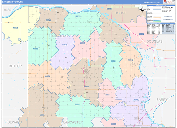 Saunders County, NE Zip Code Map