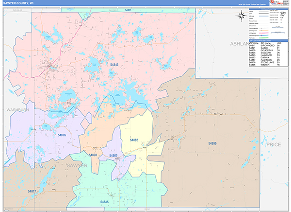 Sawyer County, WI Wall Map