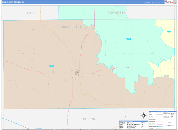 Schleicher County, TX Wall Map Color Cast Style