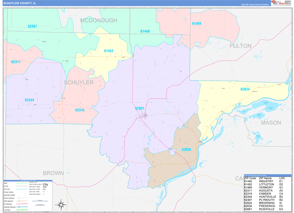 Schuyler County Wall Map Color Cast Style