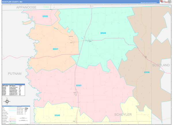 Schuyler County, MO Zip Code Map