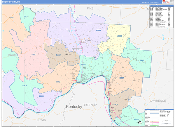 Scioto County, OH Zip Code Map
