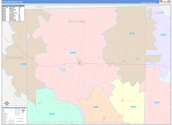 Scotland County, MO Zip Code Map