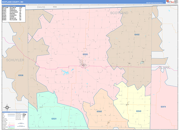 Scotland County, MO Map Color Cast Style