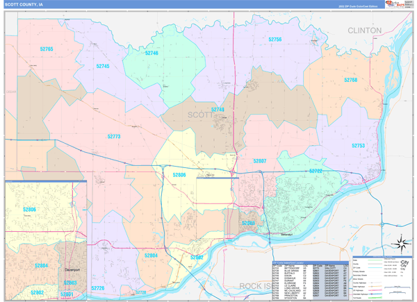 Scott County, IA Zip Code Map