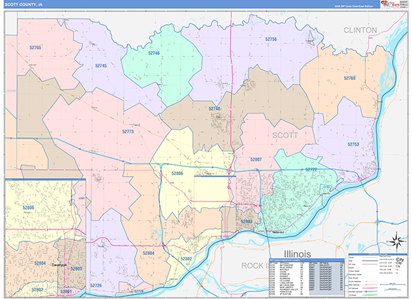 Scott County, IA Zip Code Map