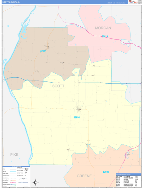 Scott County, IL Zip Code Map