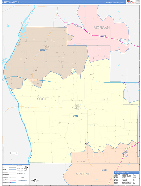 Scott County, IL Zip Code Map