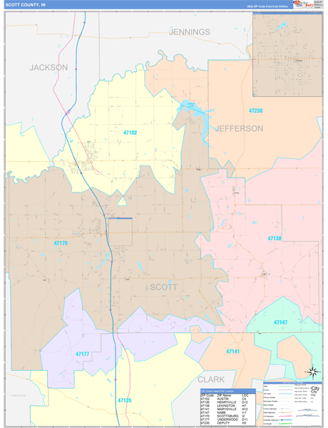 Scott County, IN Map Color Cast Style