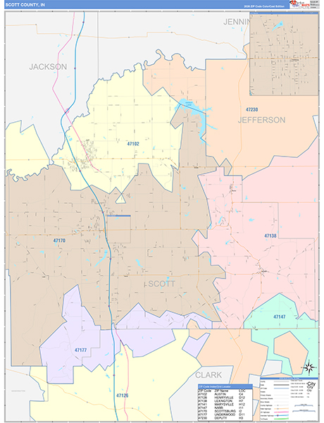 Scott County, IN Zip Code Map
