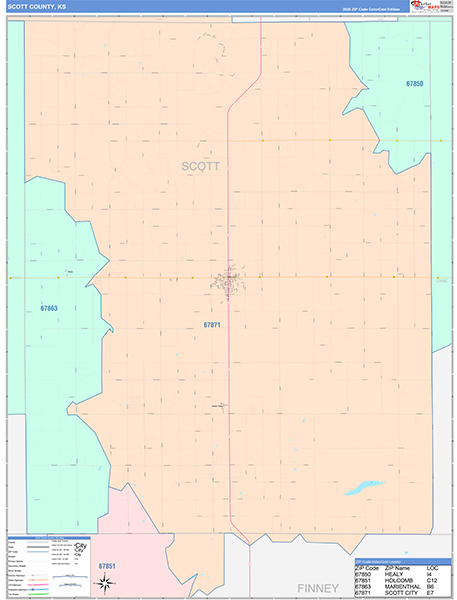 Scott County, KS Zip Code Map
