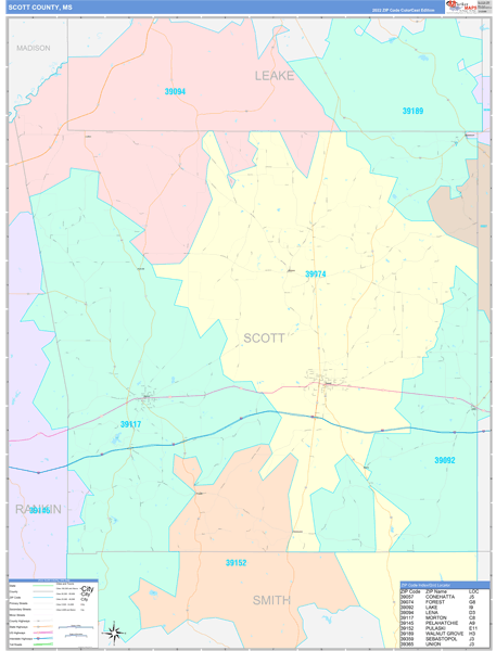 Scott County, MS Zip Code Map