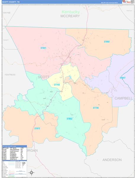 Scott County, TN Wall Map