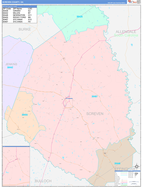 Screven County, GA Zip Code Map