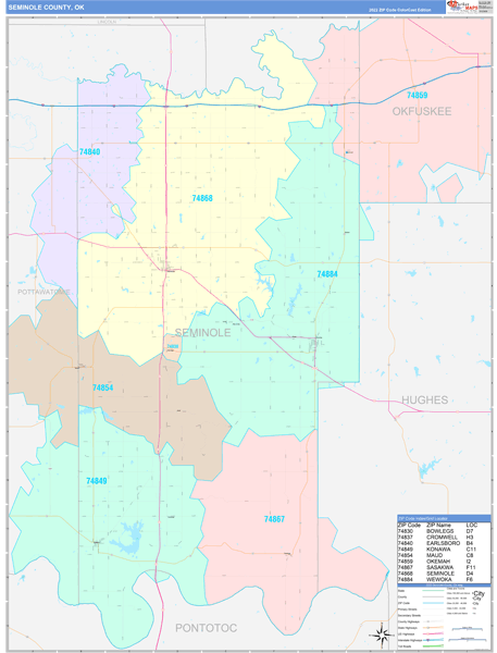 Seminole County, OK Wall Map