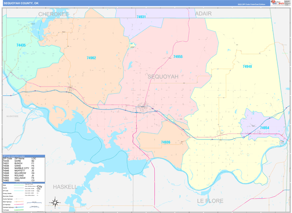 Sequoyah County Digital Map Color Cast Style