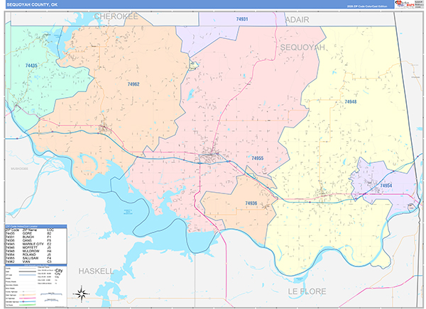 Sequoyah County, OK Zip Code Map