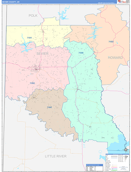 Sevier County, AR Zip Code Map