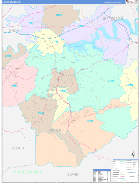 Sevier County, TN Wall Map