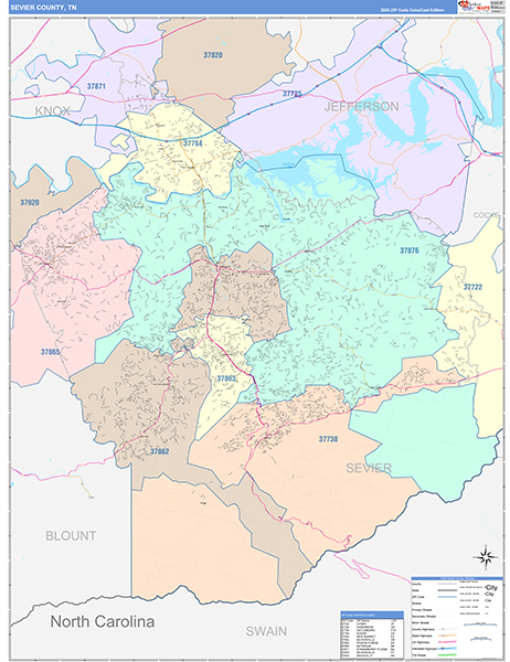 Sevier County, TN Zip Code Map
