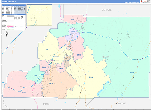 Sevier County, UT Zip Code Map