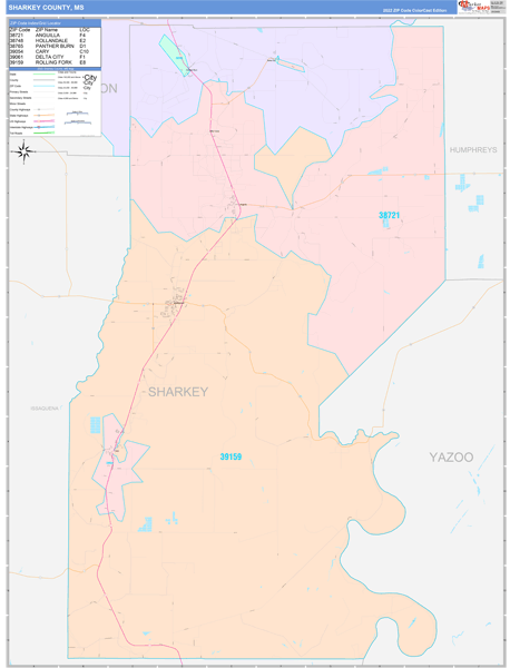 Sharkey County, MS Wall Map