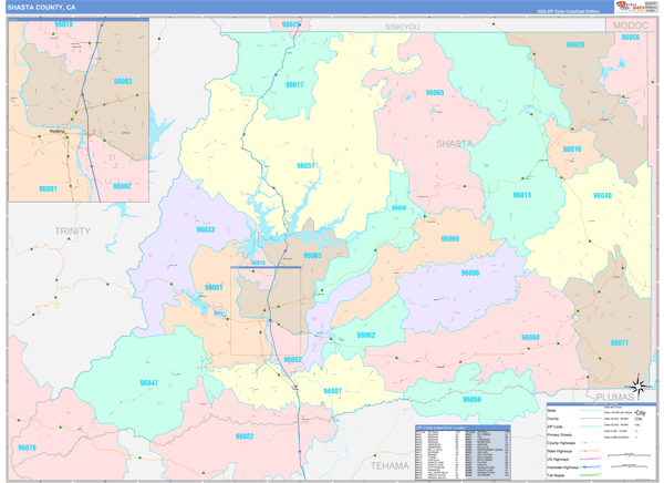 Shasta County CA Wall Map Color Cast Style By MarketMAPS MapSales Shasta County CA Wall Map Color Cast Style By MarketMAPS MapSales