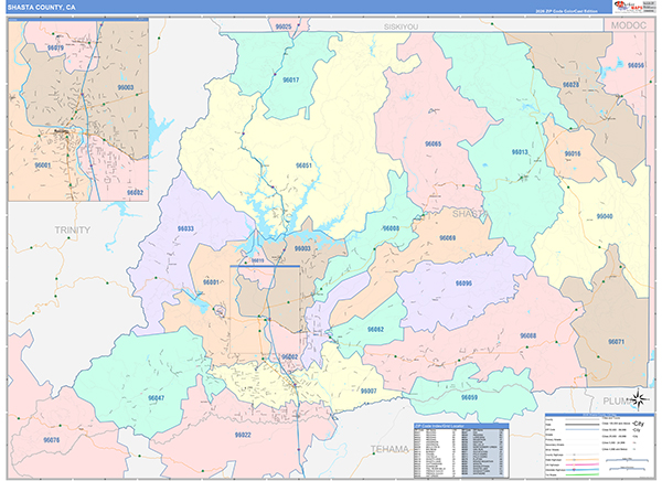 Shasta County, CA Map Color Cast Style