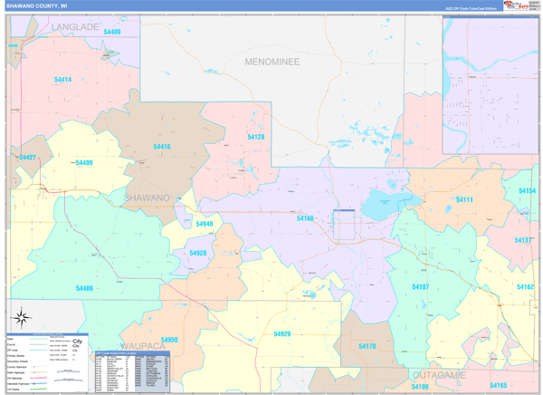 Shawano County, WI Wall Map