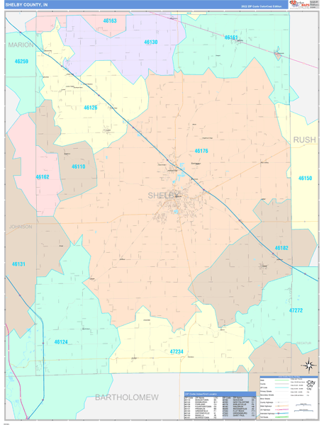 Shelby County, IN Zip Code Map