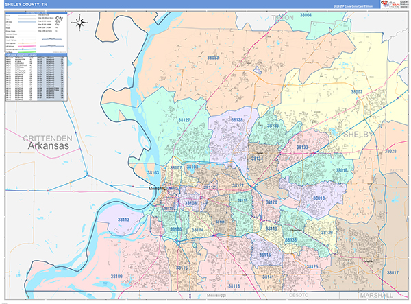 Shelby County, TN Zip Code Map