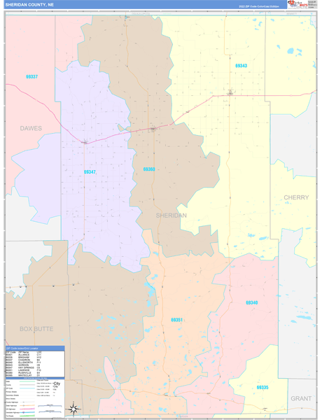 Sheridan County, NE Wall Map Color Cast Style