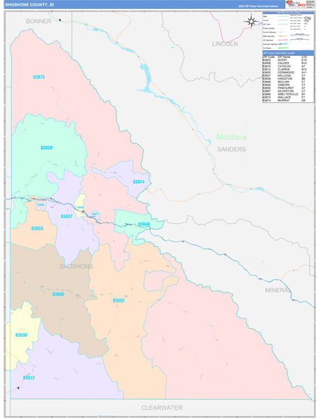 Shoshone County Digital Map Color Cast Style