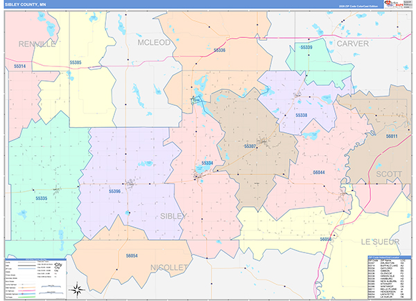 Sibley County, MN Zip Code Map