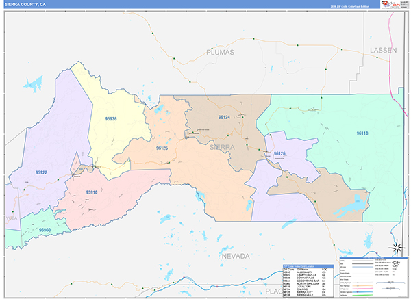 Sierra County, CA Map Color Cast Style