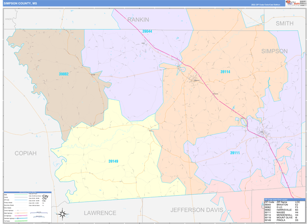 Simpson County, MS Wall Map