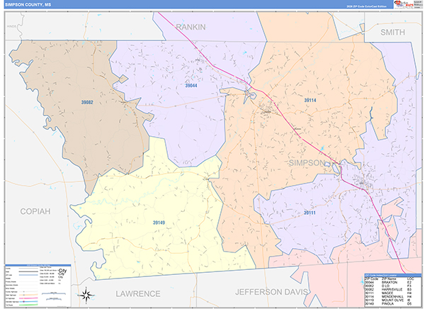 Simpson County, MS Zip Code Map