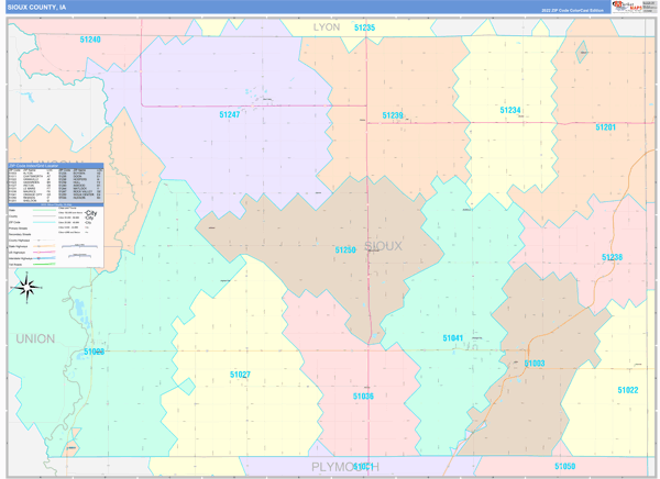 Sioux County, IA Zip Code Map