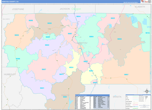 Siskiyou County, CA Zip Code Map