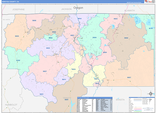 Siskiyou County, CA Map Color Cast Style