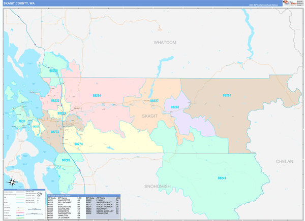 Skagit County Wall Map Color Cast Style