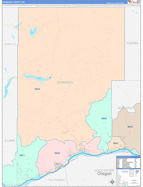 Skamania County, WA Wall Map Color Cast Style
