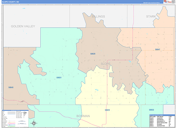 Slope County, ND Wall Map