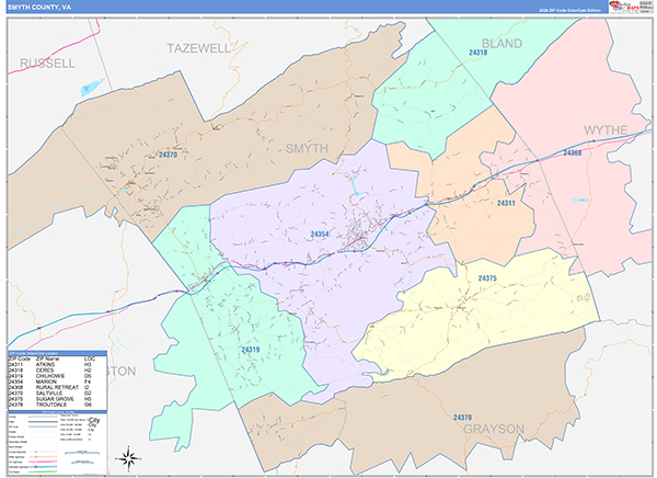 Smyth County, VA Zip Code Map