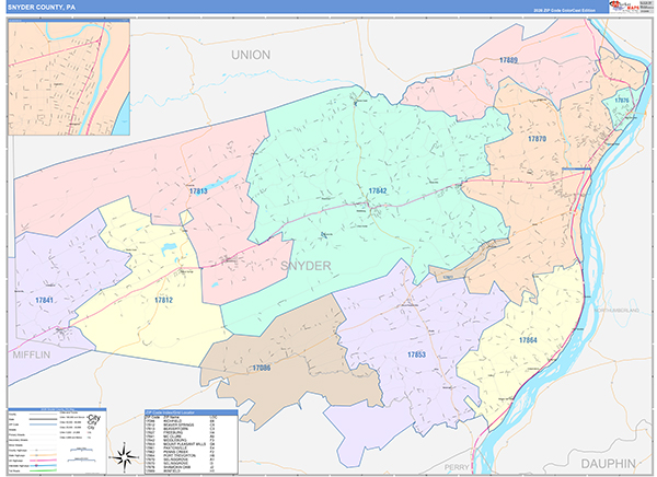 Snyder County, PA Wall Map Color Cast Style
