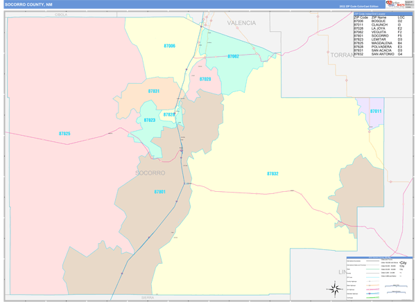 Socorro County, NM Wall Map Color Cast Style