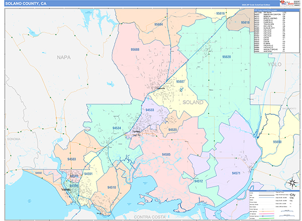 Solano County, CA Map Color Cast Style