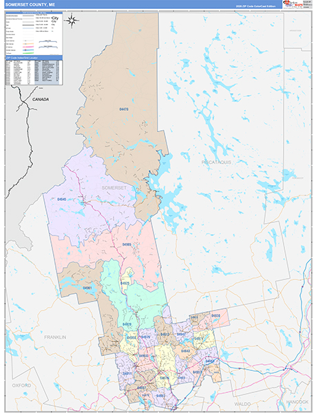 Somerset County, ME Wall Map Color Cast Style