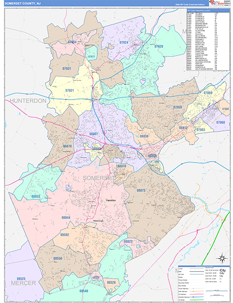 Somerset County, NJ Zip Code Map