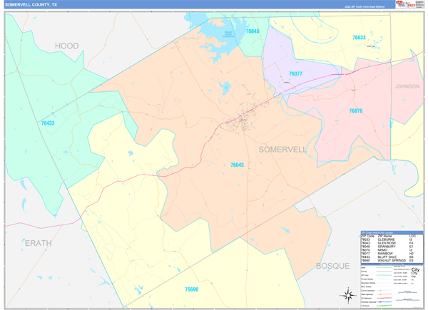 Somervell County, TX Zip Code Map